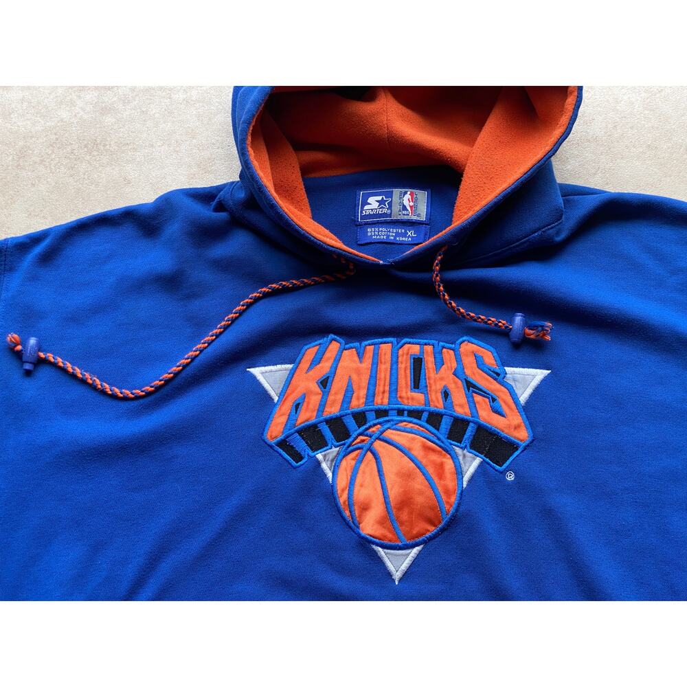 New York Knicks 90s STARTER hoodie LOGO sweatshirt XL blue orange NBA vintage
